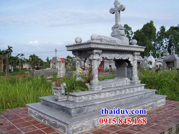 Thiết kế lăng mộ công giao  tam cấp bằng đá xanh cao cấp một mái đẹp tại Hà Giang